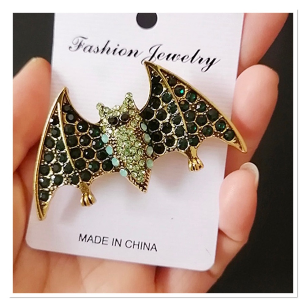 Rhinestone Bat Brooch